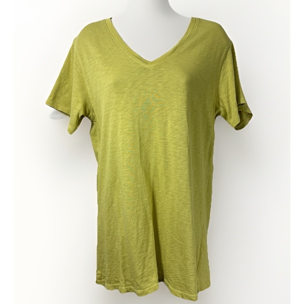 American Giant Premium Women L Supima Cotton Slub V-Neck Tee Lime Chartreuse Top